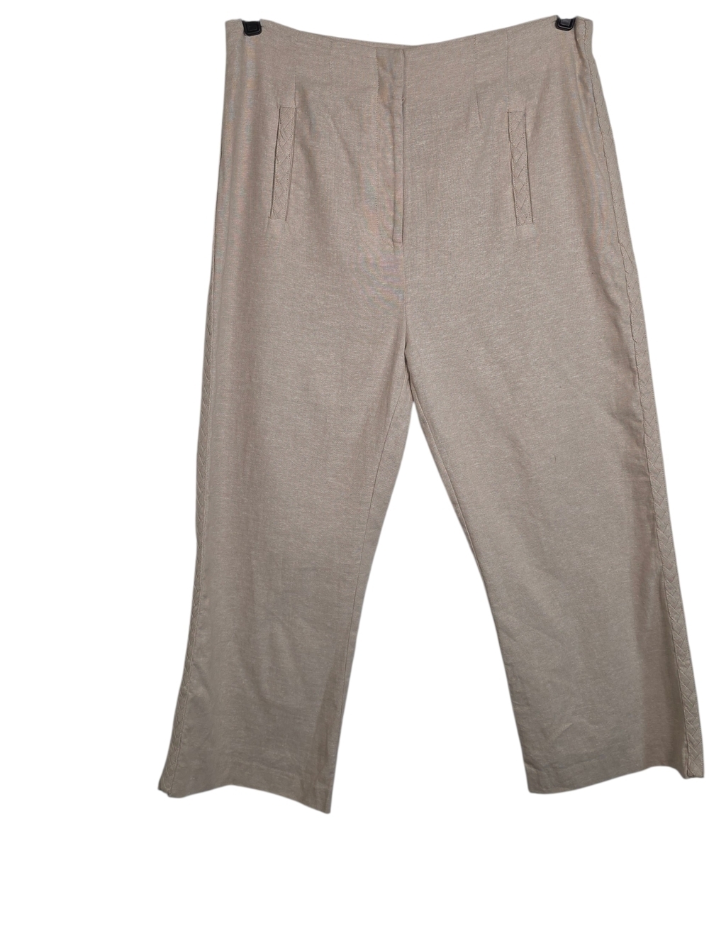 Jason Wu Linen Blend Wide Leg Pants Beige High Rise Cropped Trouser Sz 10 Quiet